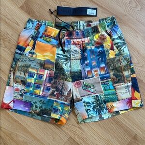 NWT Paper Planes Men’s Multicolor Swim Shorts Vacation Theme Medium